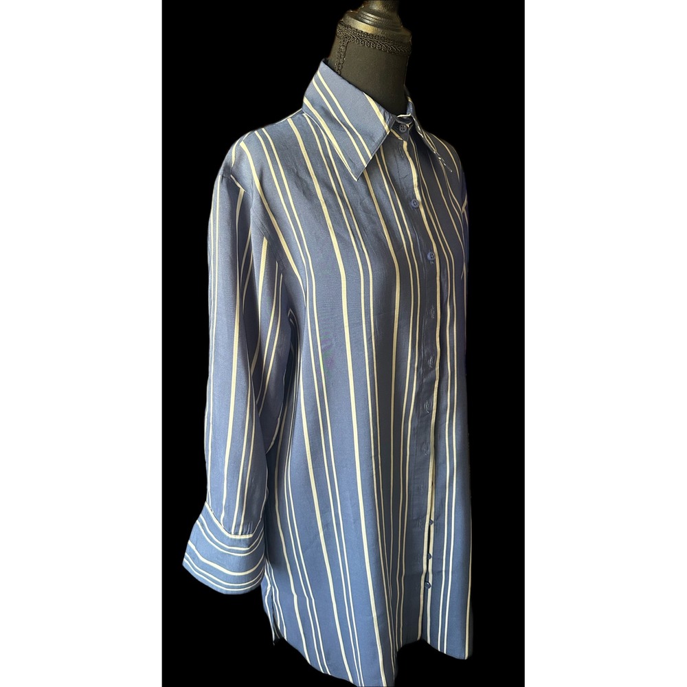 Topshop Shirt Dress Tunic XS Blue White‎ Striped Button Down Shirt  US 0-2